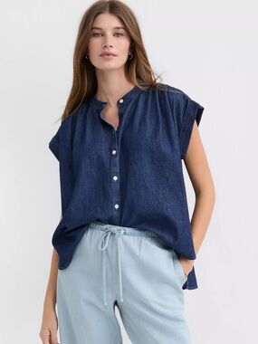 LOFT Chambray Everyday Dolman Sleeve Dark Wash Shirt SZ XL